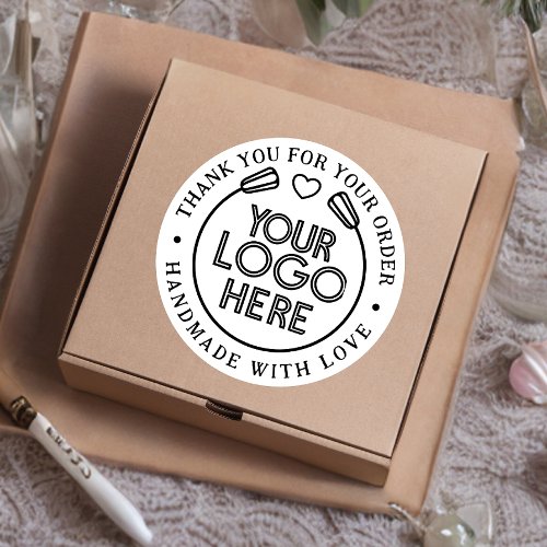 Thank You  Handmade With Love Business Logo Heart Classic Round Sticker