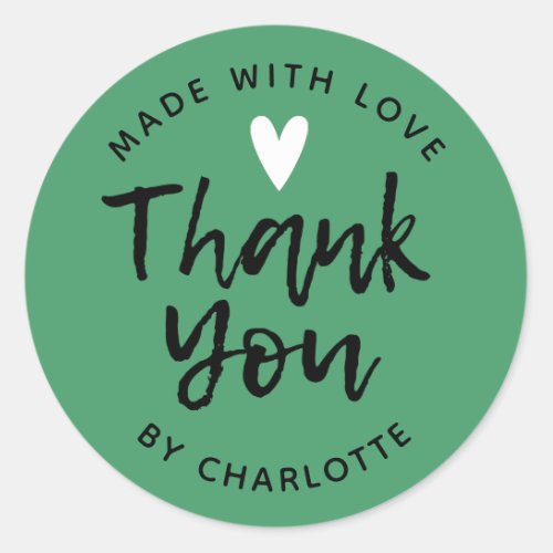 Thank You Handmade With Love Green Classic Round S Classic Round Sticker