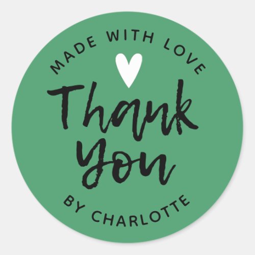 Thank You Handmade With Love Green Classic Round Sticker