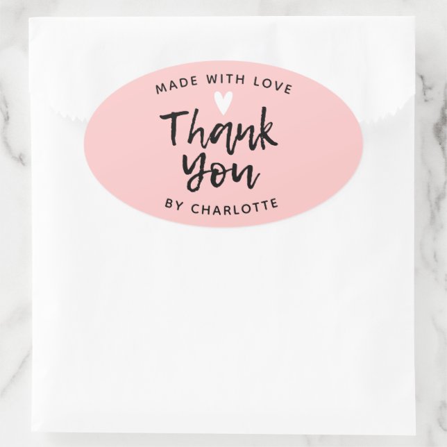 Thank You Handmade With Love pink Classic Round St Oval Sticker (Bag)