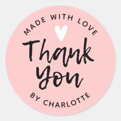 Thank You Handmade With Love pink Classic Round Sticker