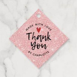 Thank You Handmade With Love Pink Glitter Favor Tags
