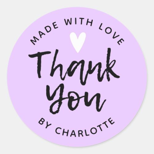 Thank You Handmade With Love purple Classic Round  Classic Round Sticker