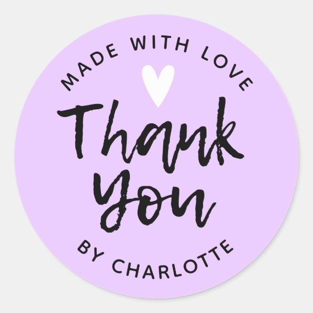 Thank You Handmade With Love purple Classic Round  Classic Round Sticker (Front)