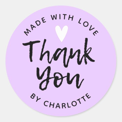 Thank You Handmade With Love purple Classic Round Sticker