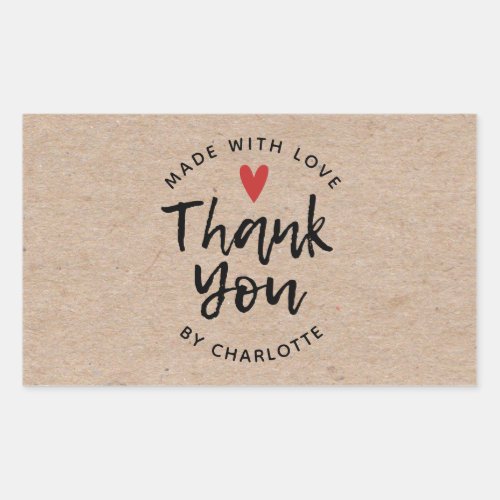 Thank You Handmade With Love Rustic Kraft Rectangular Sticker