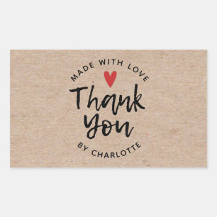 Thank You Handmade With Love Rustic Kraft Rectangular Sticker