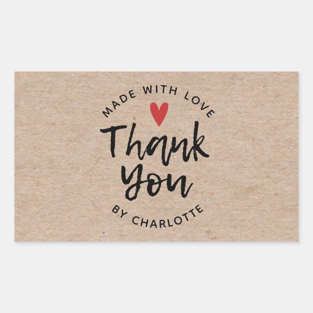 Thank You Handmade With Love Rustic Kraft Rectangular Sticker (Front)