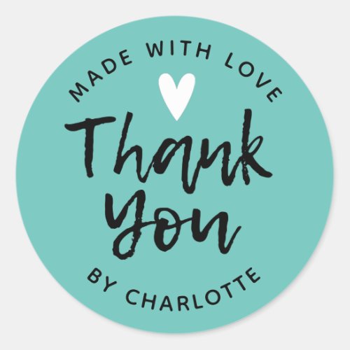 Thank You Handmade With Love teal Classic Round St Classic Round Sticker