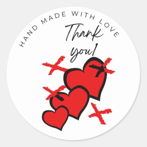 Thank you handmade with love Xs and hearts Sticker
