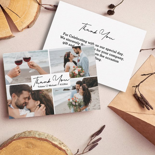 thank you  handwriting wedding 4 photos collage  note card (Creator Uploaded)