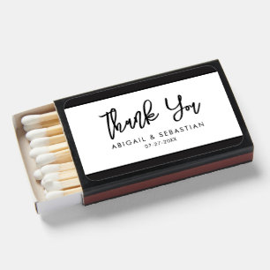 Thank You Handwritten Script Black & White Wedding Matchboxes