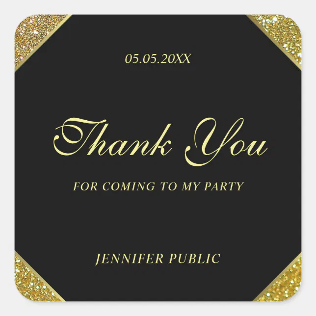 Thank You Handwritten Script Text Gold Glitter Square Sticker | Zazzle