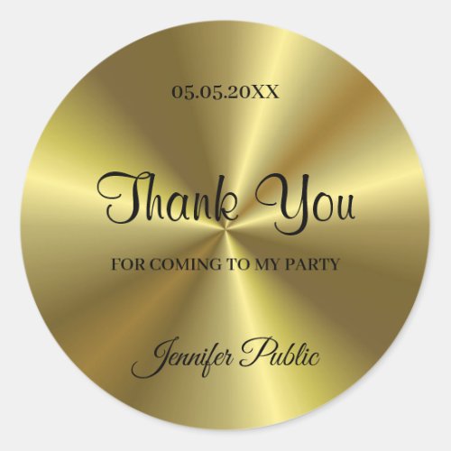 Thank You Handwritten Script Text Party Faux Gold Classic Round Sticker