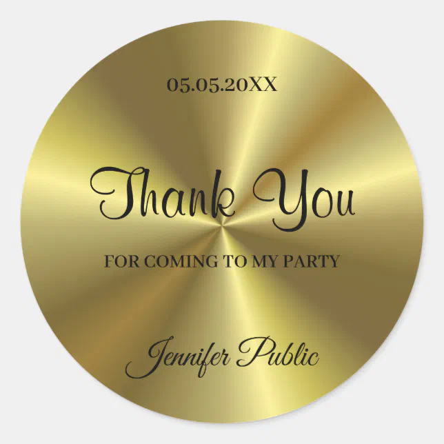 Thank You Handwritten Script Text Party Faux Gold Classic Round Sticker ...