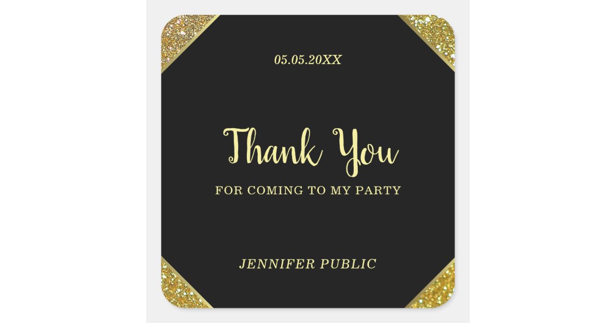 Thank You Handwritten Text Gold Glitter Template Square Sticker | Zazzle