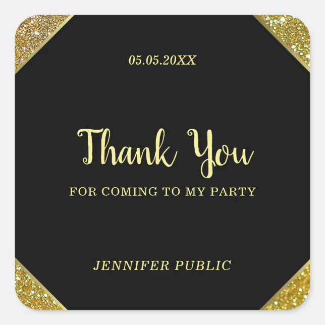 Thank You Handwritten Text Gold Glitter Template Square Sticker | Zazzle