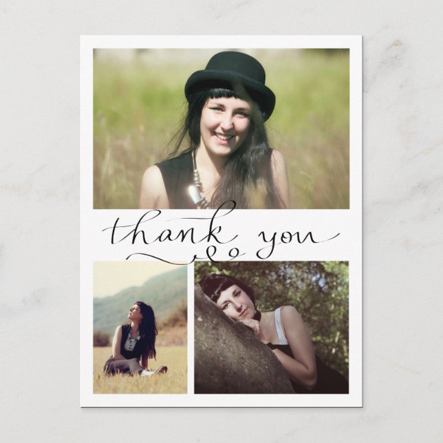 Thank You Handwritten Three Graduation Photos Postcard (Front)