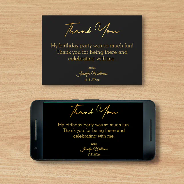 thank you happy birthday black gold digital card | Zazzle