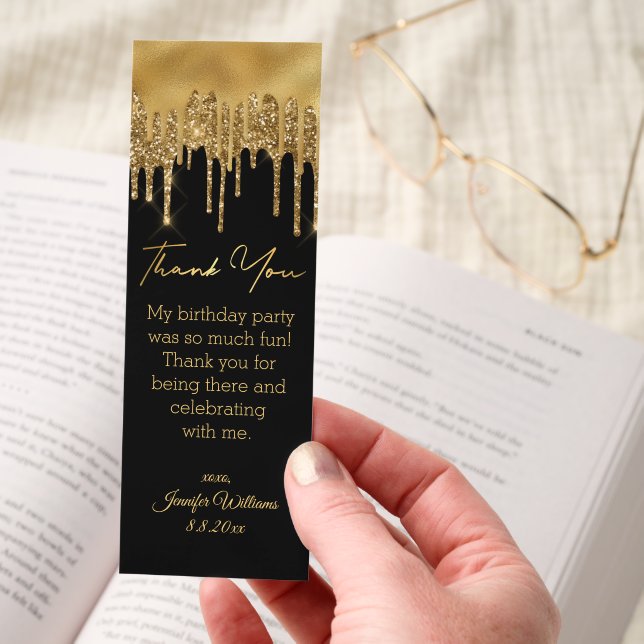 thank you happy birthday black gold glitters chic bookmarks (Hand)