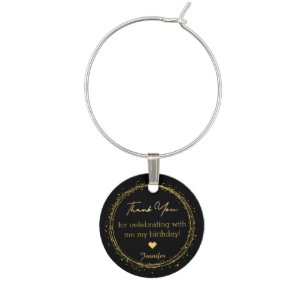 thank you happy birthday black gold party wine charm