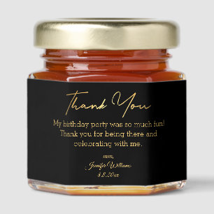 thank you happy birthday black gold script stylish honey jar favors