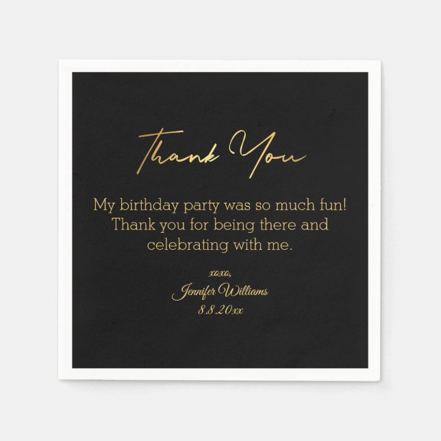 thank you happy birthday black golden minimal chic napkins (Front)