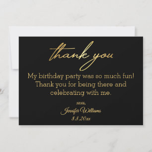 thank you happy birthday black golden minimal note card