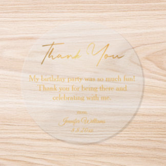 thank you happy birthday gold minimalist clear classic round sticker