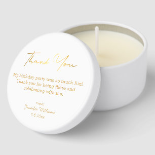 thank you happy birthday gold script elegant mini candle favors