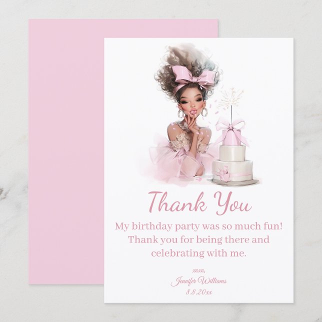  thank you happy birthday pink dress chic note card (Front/Back)