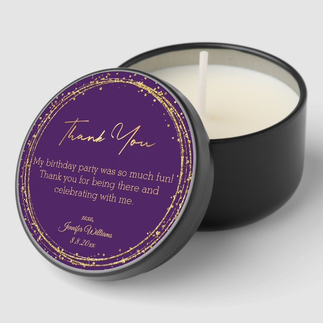 thank you happy birthday purple gold glitters  mini candle favors (Corner)
