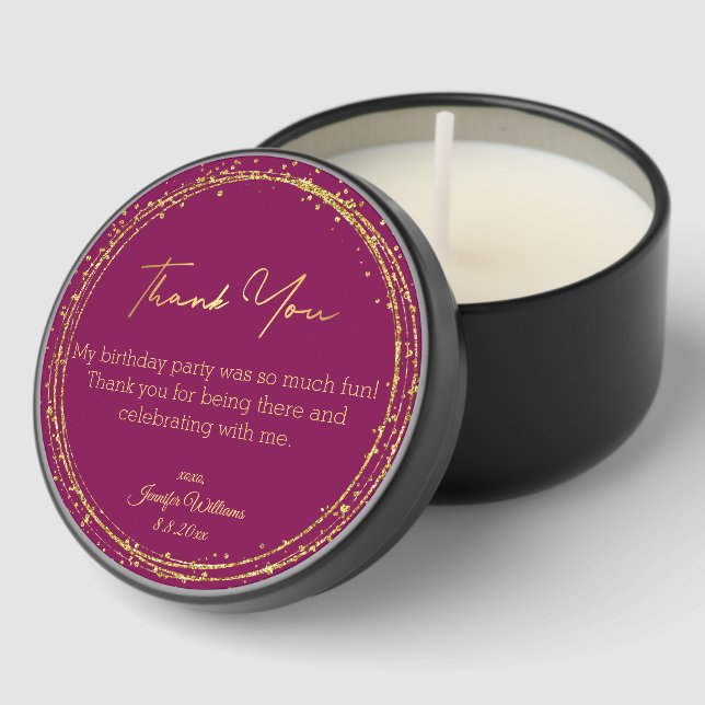 thank you happy birthday red wine gold glitters  mini candle favors (Corner)