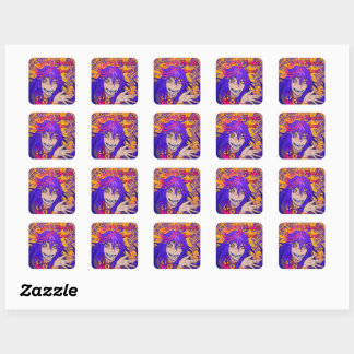 Thank You happy Girl Square Sticker