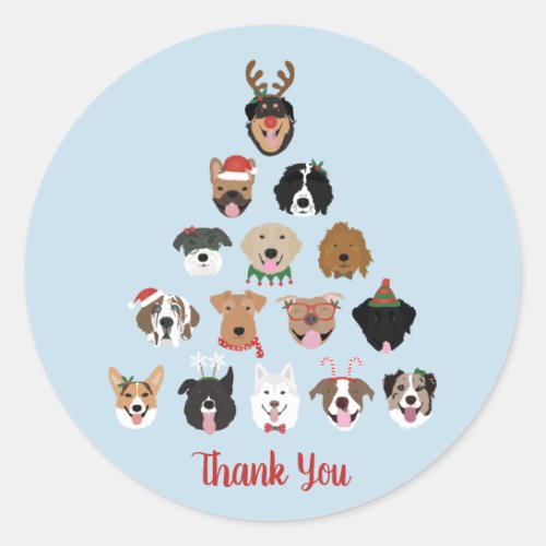Thank You Happy Pawlidays Dog Christmas Tree Classic Round Sticker