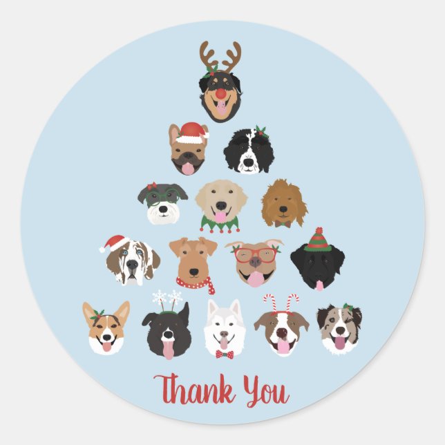 Thank You Happy Pawlidays Dog Christmas Tree Classic Round Sticker (Front)