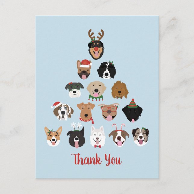 Thank You Happy Pawlidays Dog Christmas Tree Postcard (Front)