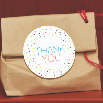 Thank You Happy Sprinkles Classic Round Sticker by funnycutemonsters at Zazzle