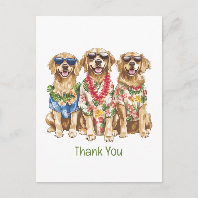 Thank You Hawaiian Golden Retriever Dogs Postcard (Front)