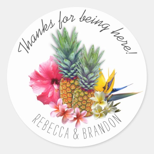 Thank You Hawaiian Pineapple Wedding Classic Round Sticker