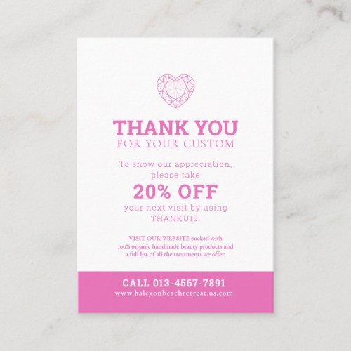 Thank you health photo promotion 20 off pink business card