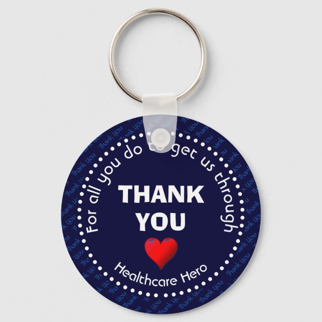 THANK YOU Healthcare Hero Custom NAVY Keychain (Front)