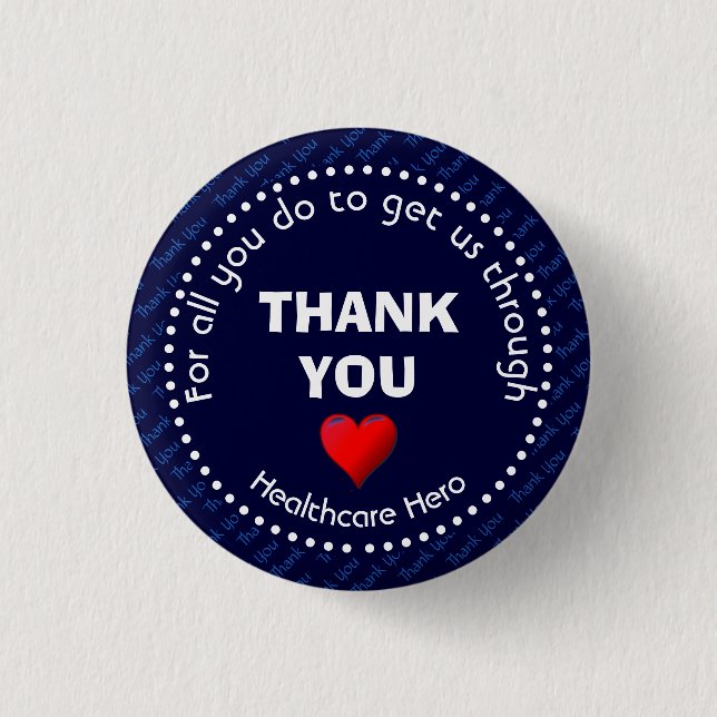 THANK YOU Healthcare Hero Customizable NAVY Button (Front)