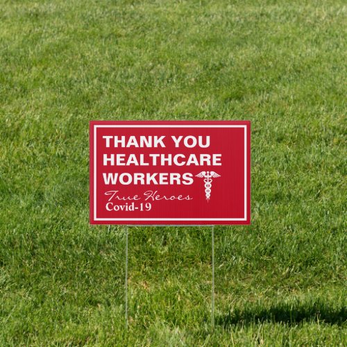 Thank You Healthcare Heroes Red White Modern Sign