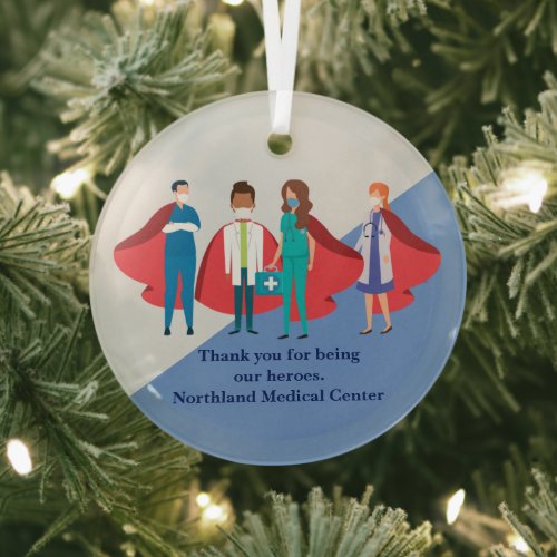 Thank You Healthcare Workers Hero Doctor Nurse Glass Ornament