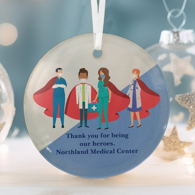 Thank You Healthcare Workers Hero Doctor Nurse Glass Ornament (Creator Uploaded)