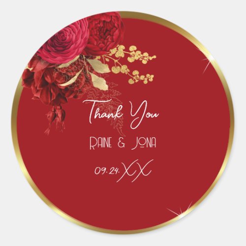 Thank You Heart Bridal Sweet16th Gold Red Wreath Classic Round Sticker