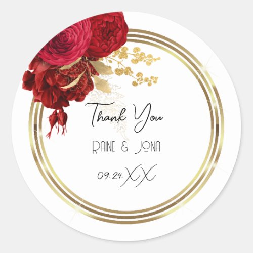 Thank You Heart Bridal Sweet16th Gold White Wreath Classic Round Sticker