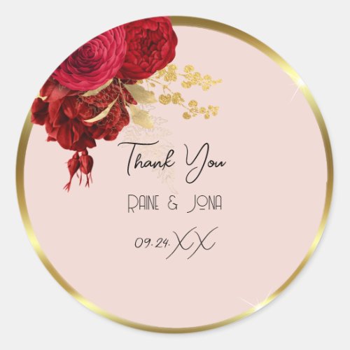 Thank You Heart Bridal Sweet16th Gold Wreath Rose  Classic Round Sticker