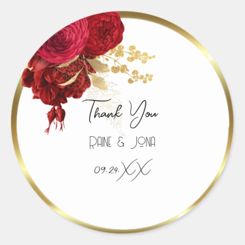 Thank You Heart Bridal Sweet16th Gold Wreath White Classic Round Sticker